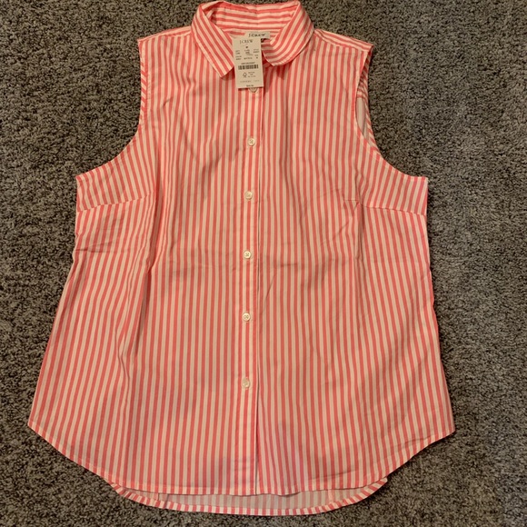 J. Crew Tops - J.Crew hot pink & white striped sleeveless button up blouse NWOT size medium